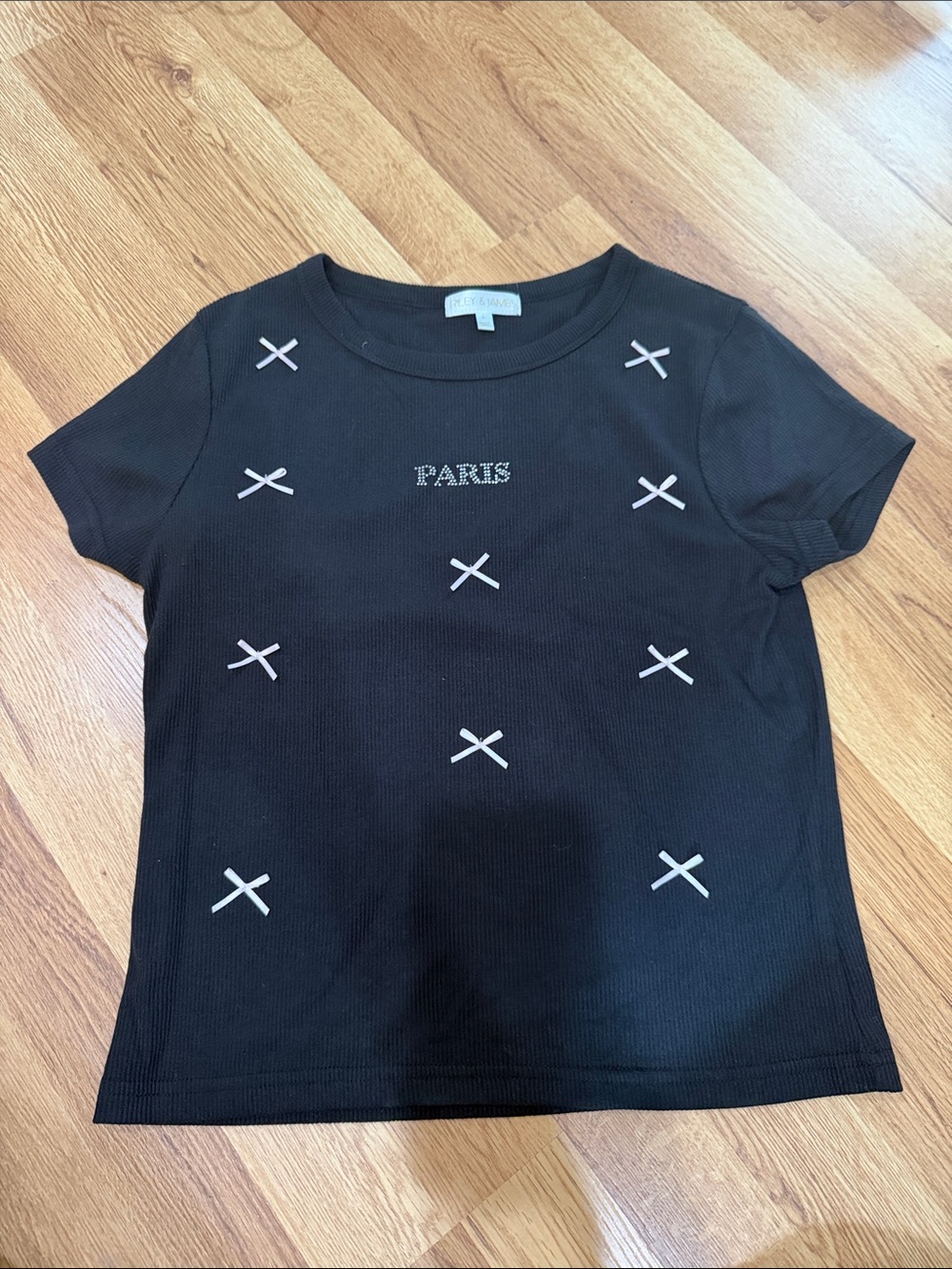 Girls Black 'Paris' Embellished Short-Sleeve Tee